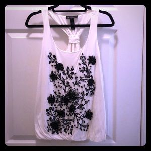 INC white embroidered tank top with texture detail